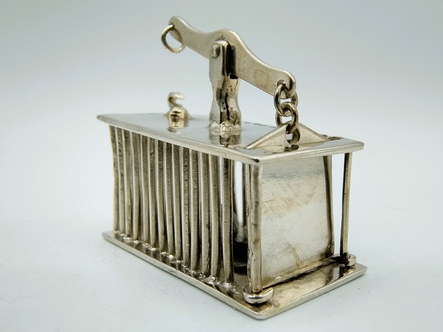 Silver miniature mousetrap including mouse, 18th century