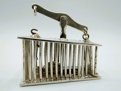 Silver miniature mousetrap including mouse, 18th century