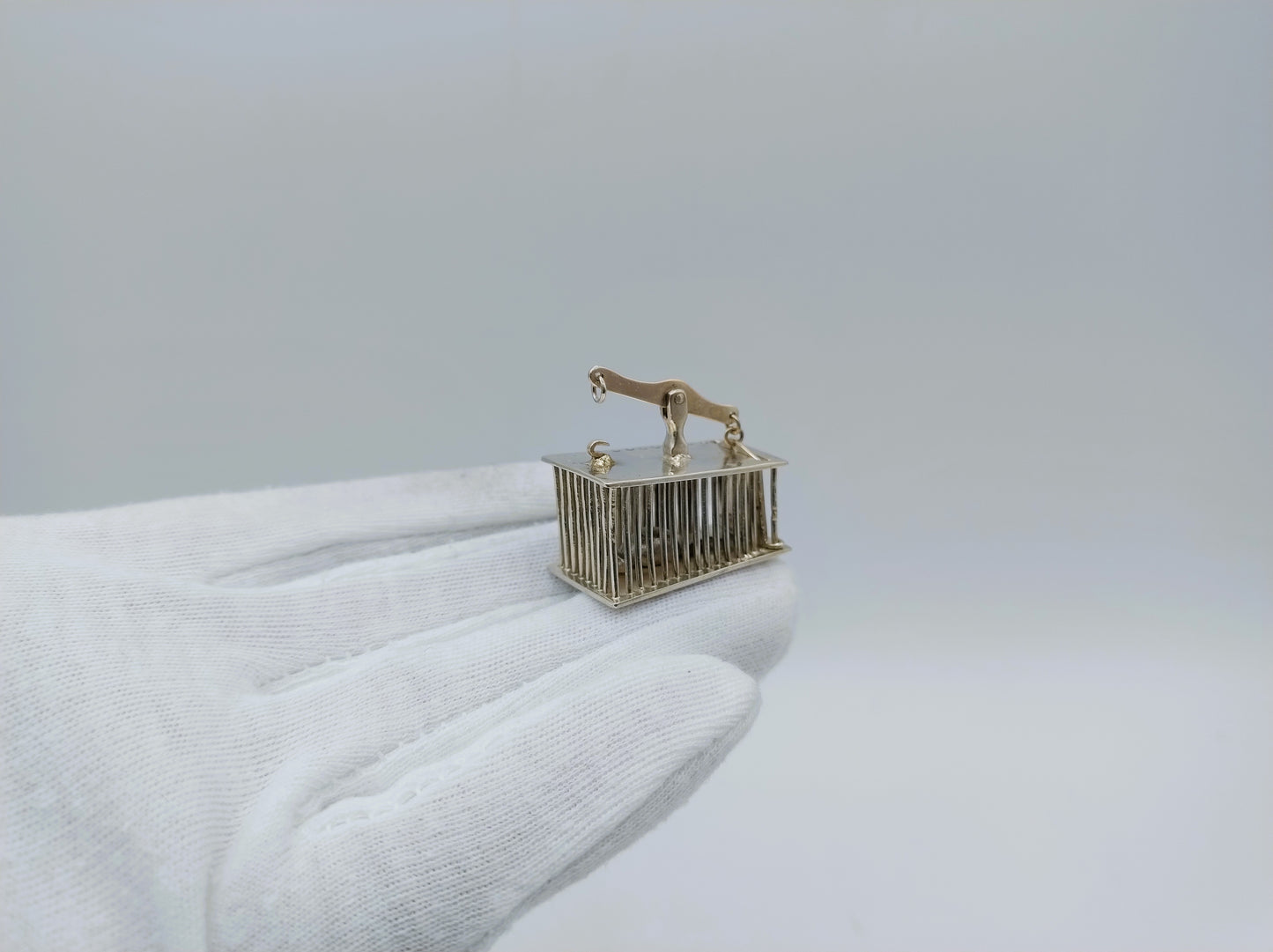 Silver miniature mousetrap including mouse, 18th century