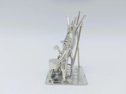 Silver miniature, butcher with pig on ladder, 18th century