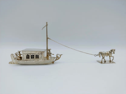 Zilveren miniatuur trekschuit met paard, Alkmaar, 1905