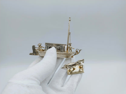 Zilveren miniatuur trekschuit met paard, Alkmaar, 1905