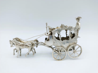 Zilveren miniatuur koets met paarden, 1888