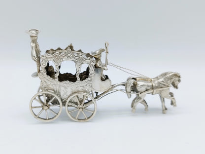 Zilveren miniatuur koets met paarden, 1888