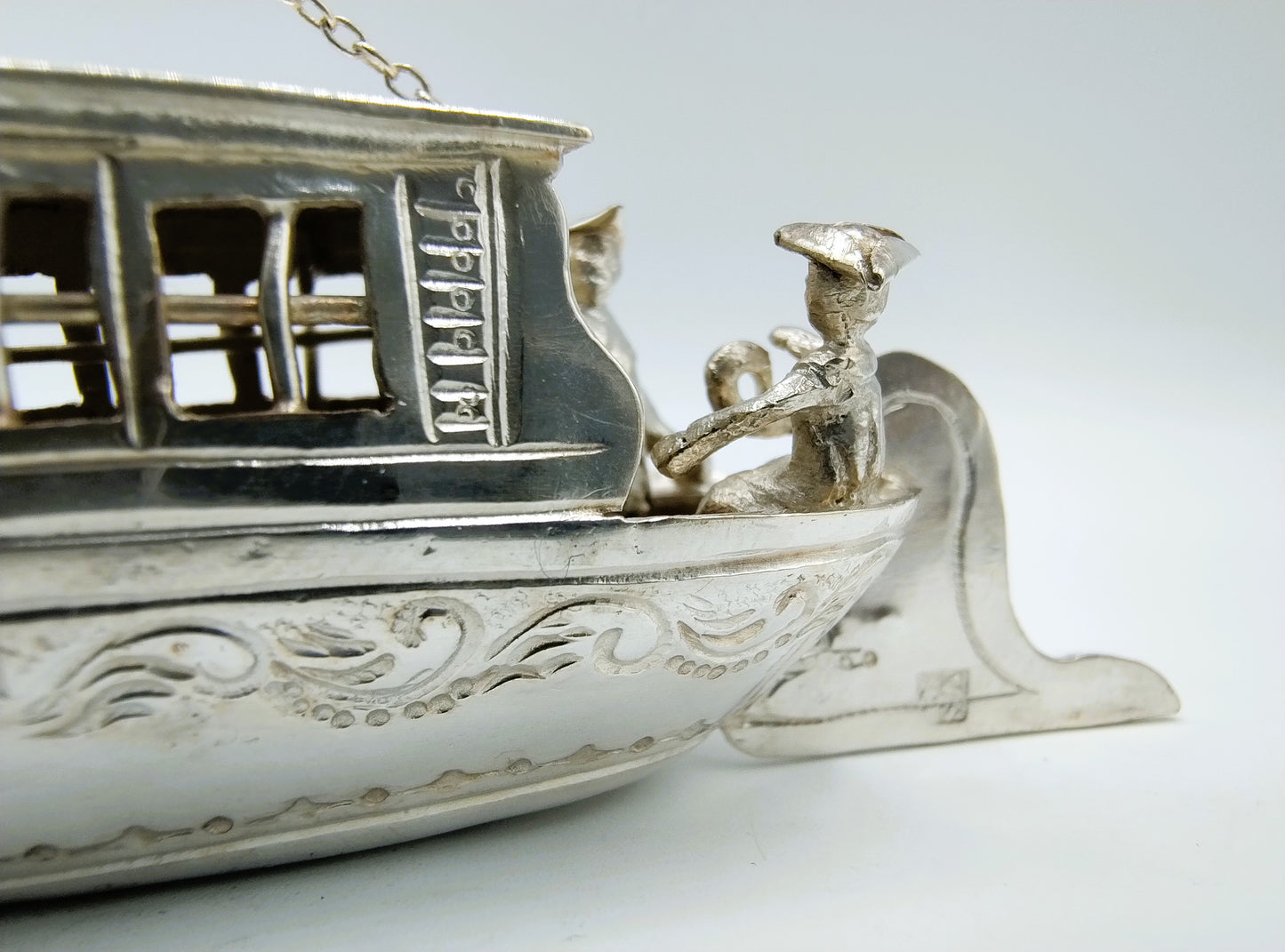 Zilveren miniatuur trekschuit, J. van Straten & Co,  Hoorn, 1894