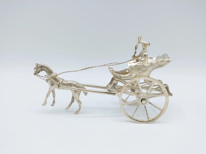 Zilveren miniatuur koets met paard, 19e eeuws