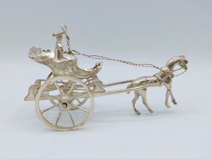 Zilveren miniatuur koets met paard, 19e eeuws