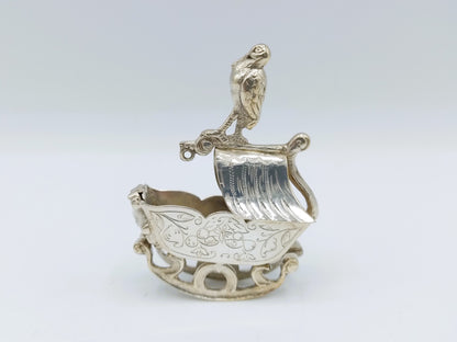 Zilveren miniatuur, wieg met ooievaar,  19e eeuws