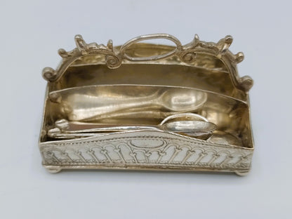 Zilveren miniatuur bestekdoos met lepels en vorken, Alkmaar,  1906