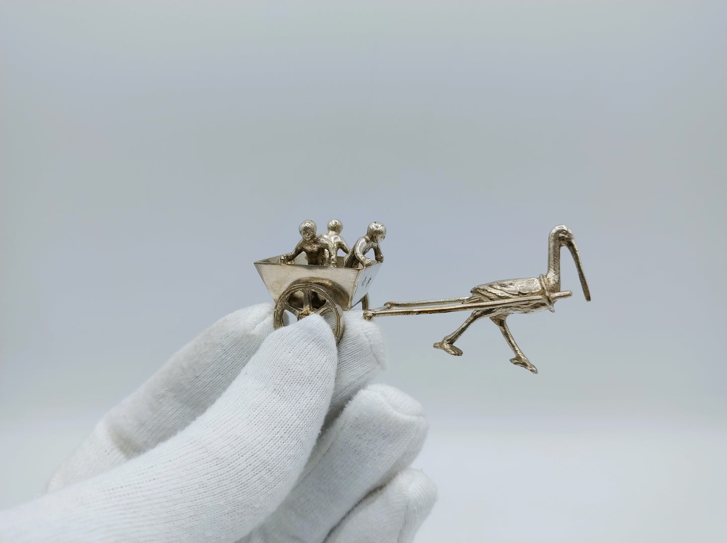 Silver miniature cart with stork, Weinrack & Schmidt, Hanau, 1899