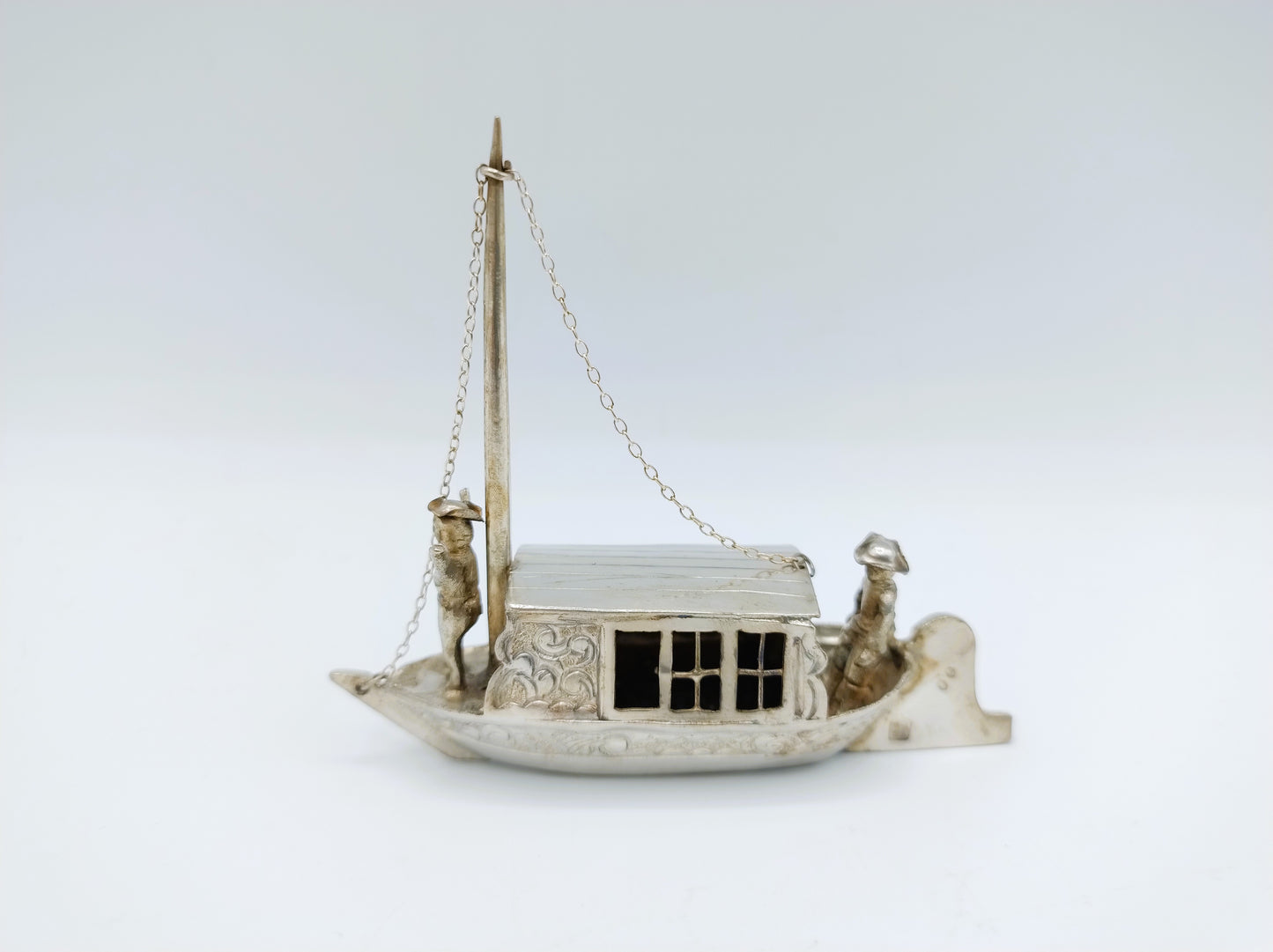 Zilveren miniatuur trekschuit, Gebr. van Straten, Hoorn, ca. 1890