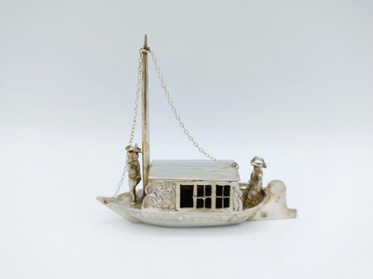 Zilveren miniatuur trekschuit, Gebr. van Straten, Hoorn, ca. 1890