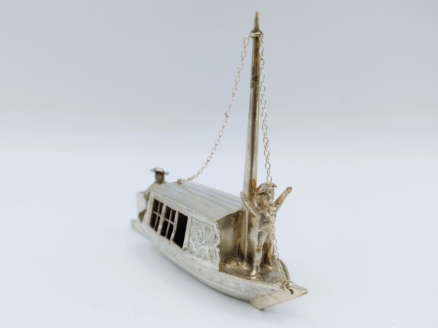 Zilveren miniatuur trekschuit, Gebr. van Straten, Hoorn, ca. 1890