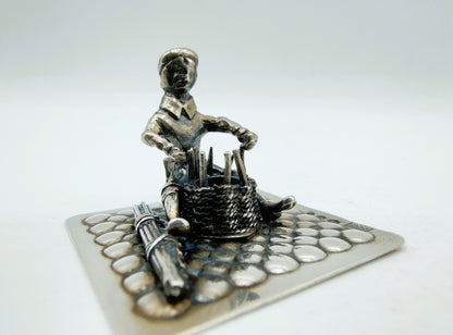 Zilveren miniatuur mandenmaker, Amsterdam, 1984