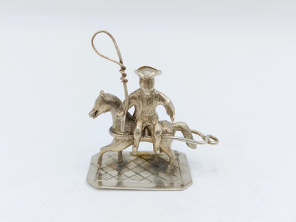 Zilveren miniatuur trekpaard ruiter, 19e eeuws