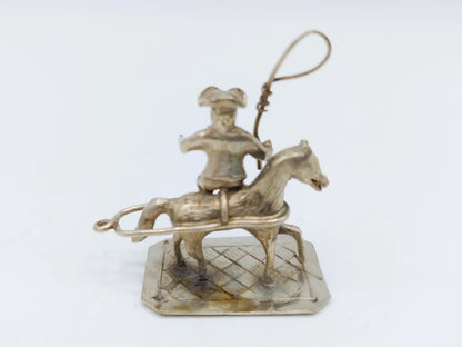 Zilveren miniatuur trekpaard ruiter, 19e eeuws