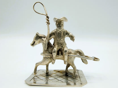 Zilveren miniatuur trekpaard ruiter, 19e eeuws