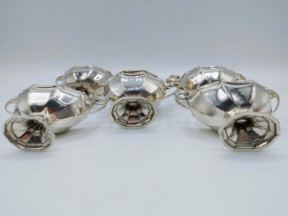 4 Zoutkommen + zoutvat met binnenbak en lepel, Deakin, Chester, 1897