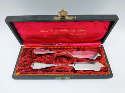 Zilveren vismessen in cassette, Fa. J.M. van Kempen, Voorschoten