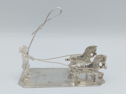 Zilveren miniatuur man met tweespan paarden, W. Freen, Dordrecht, 19e eeuws