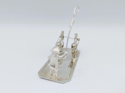 Zilveren miniatuur man met tweespan paarden, W. Freen, Dordrecht, 19e eeuws