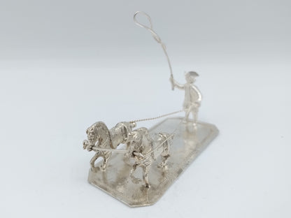 Zilveren miniatuur man met tweespan paarden, W. Freen, Dordrecht, 19e eeuws