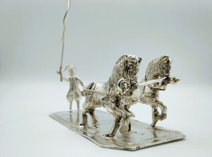 Zilveren miniatuur man met tweespan paarden, W. Freen, Dordrecht, 19e eeuws
