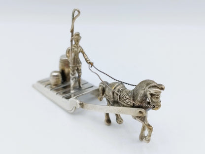 Zilveren miniatuur, paard met vrachtslee, J.P. Niekerk, Schoonhoven, ca. 1975