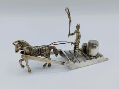 Zilveren miniatuur, paard met vrachtslee, J.P. Niekerk, Schoonhoven, ca. 1975