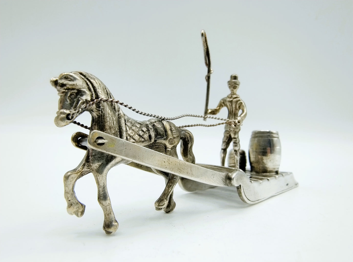 Zilveren miniatuur, paard met vrachtslee, J.P. Niekerk, Schoonhoven, ca. 1975