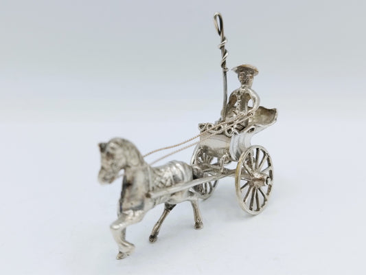Zilveren miniatuur sjees met paard en koetsier, Nederland, ca. 1900