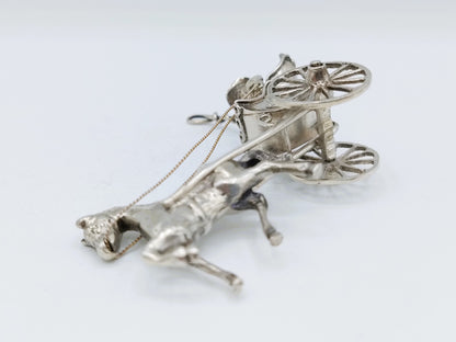 Zilveren miniatuur sjees met paard en koetsier, Nederland, ca. 1900