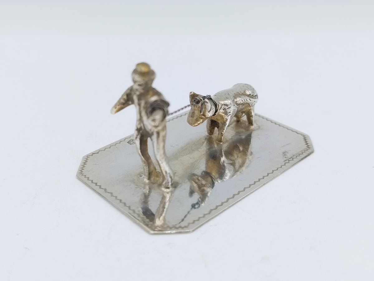 Miniatur aus Silber, Bauer mit Kuh am Strick, J. Postmus, Hoorn, 1919