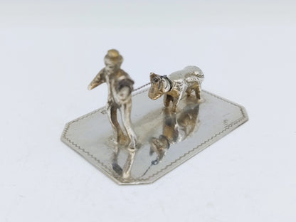 Miniatur aus Silber, Bauer mit Kuh am Strick, J. Postmus, Hoorn, 1919