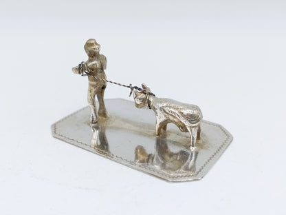 Miniatur aus Silber, Bauer mit Kuh am Strick, J. Postmus, Hoorn, 1919