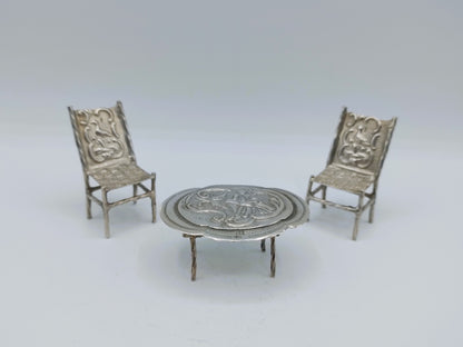 Zilveren miniatuur set tafel met stoelen, F.J. Treeling, Sneek, ca. 1895