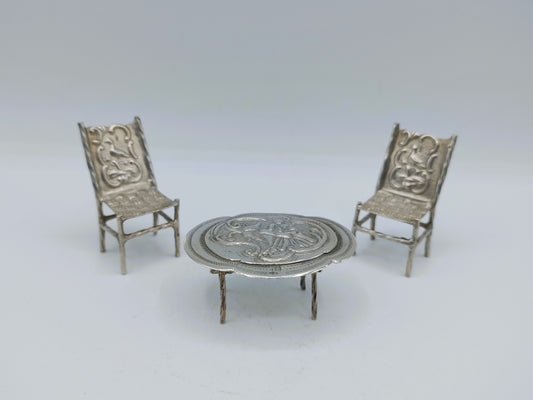 Zilveren miniatuur set tafel met stoelen, F.J. Treeling, Sneek, ca. 1895