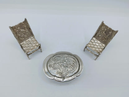 Zilveren miniatuur set tafel met stoelen, F.J. Treeling, Sneek, ca. 1895