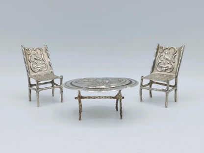 Zilveren miniatuur set tafel met stoelen, F.J. Treeling, Sneek, ca. 1895