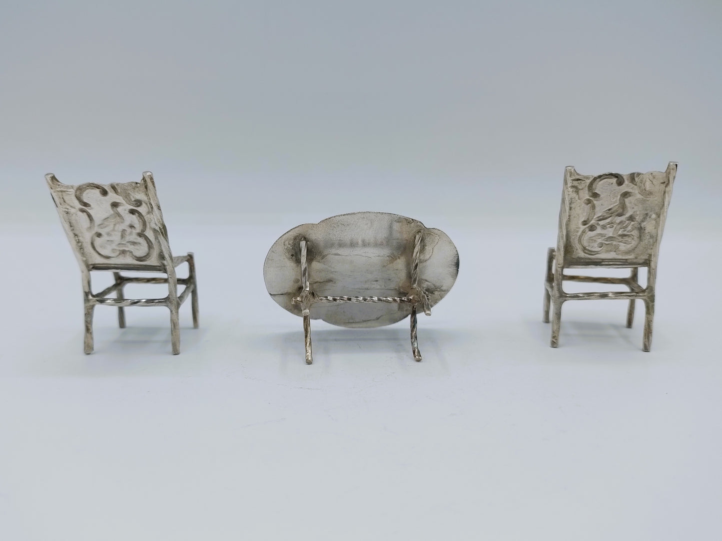 Zilveren miniatuur set tafel met stoelen, F.J. Treeling, Sneek, ca. 1895
