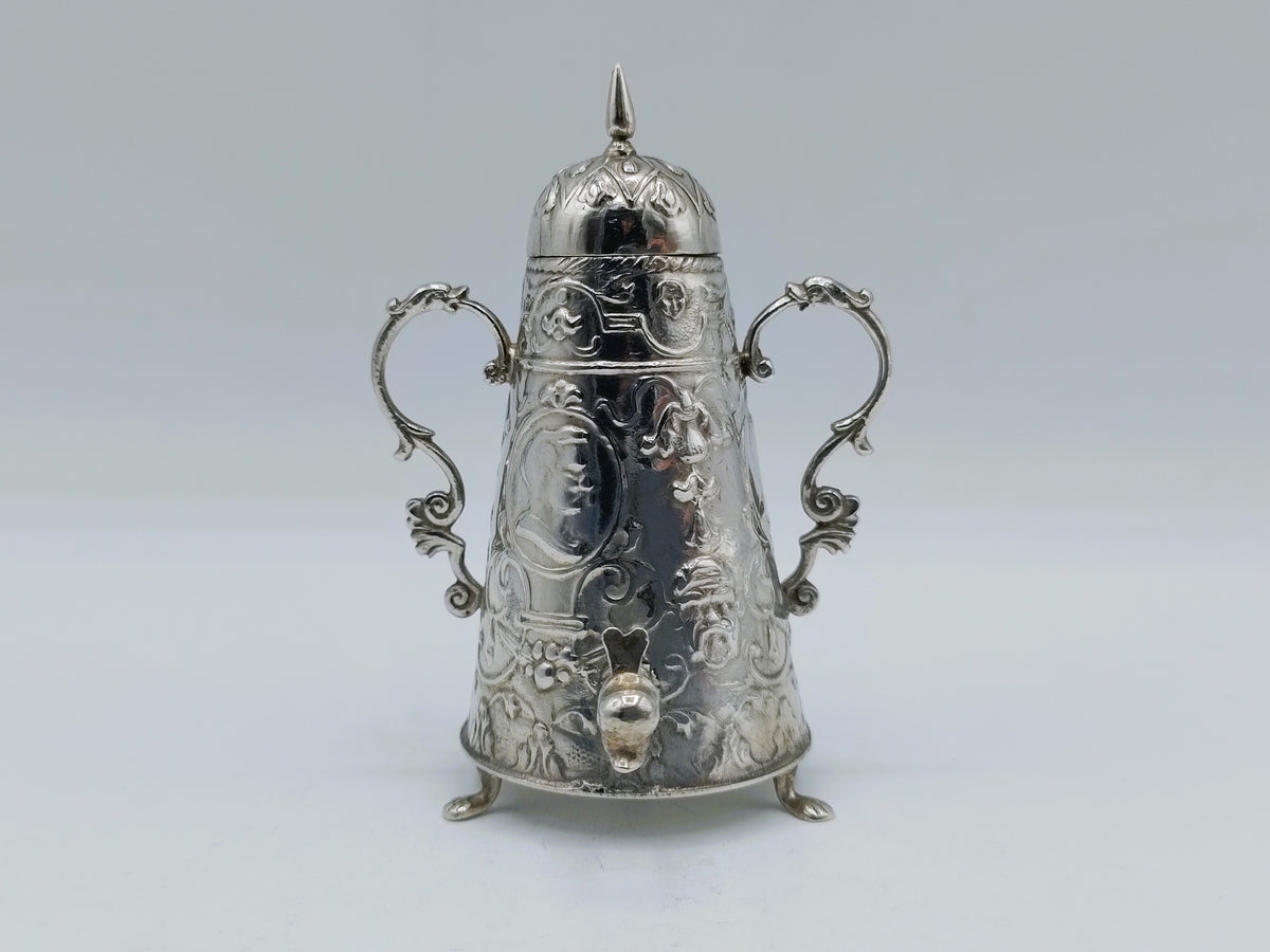 Zilveren miniatuur koffiekan met kraantje, H. Hooijkaas, Schoonhoven, ca. 1895