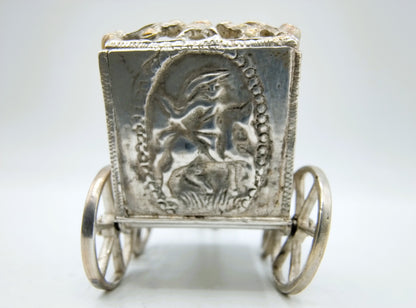 Zilveren miniatuur koets met paard, J.S. Zwanenburg, Sneek, ca. 1920