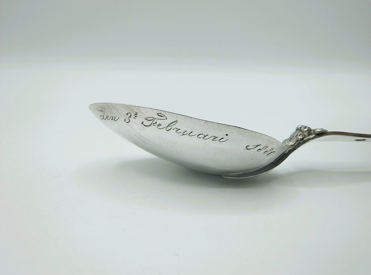 Zilveren geboortelepel, P.J. Bijlsma, Makkum, 1845