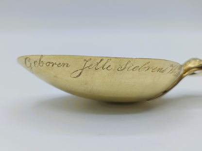 Vergulde geboortelepel, L.F. Wartna, Bolsward, 1864
