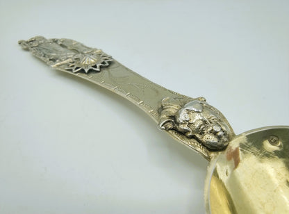 Vergulde zilveren geboortelepel, Wed. J. Fennema, Leeuwarden, 1852