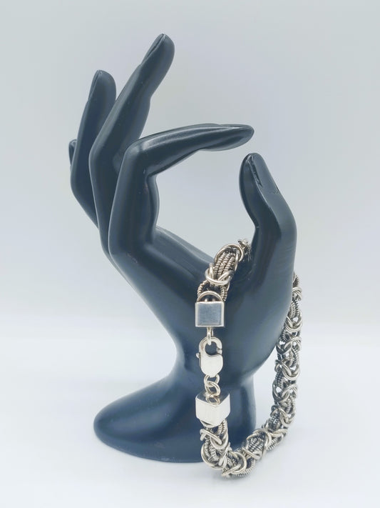 Zilveren herenarmband met schakelketting en rechthoekige sluitkralen, 925.