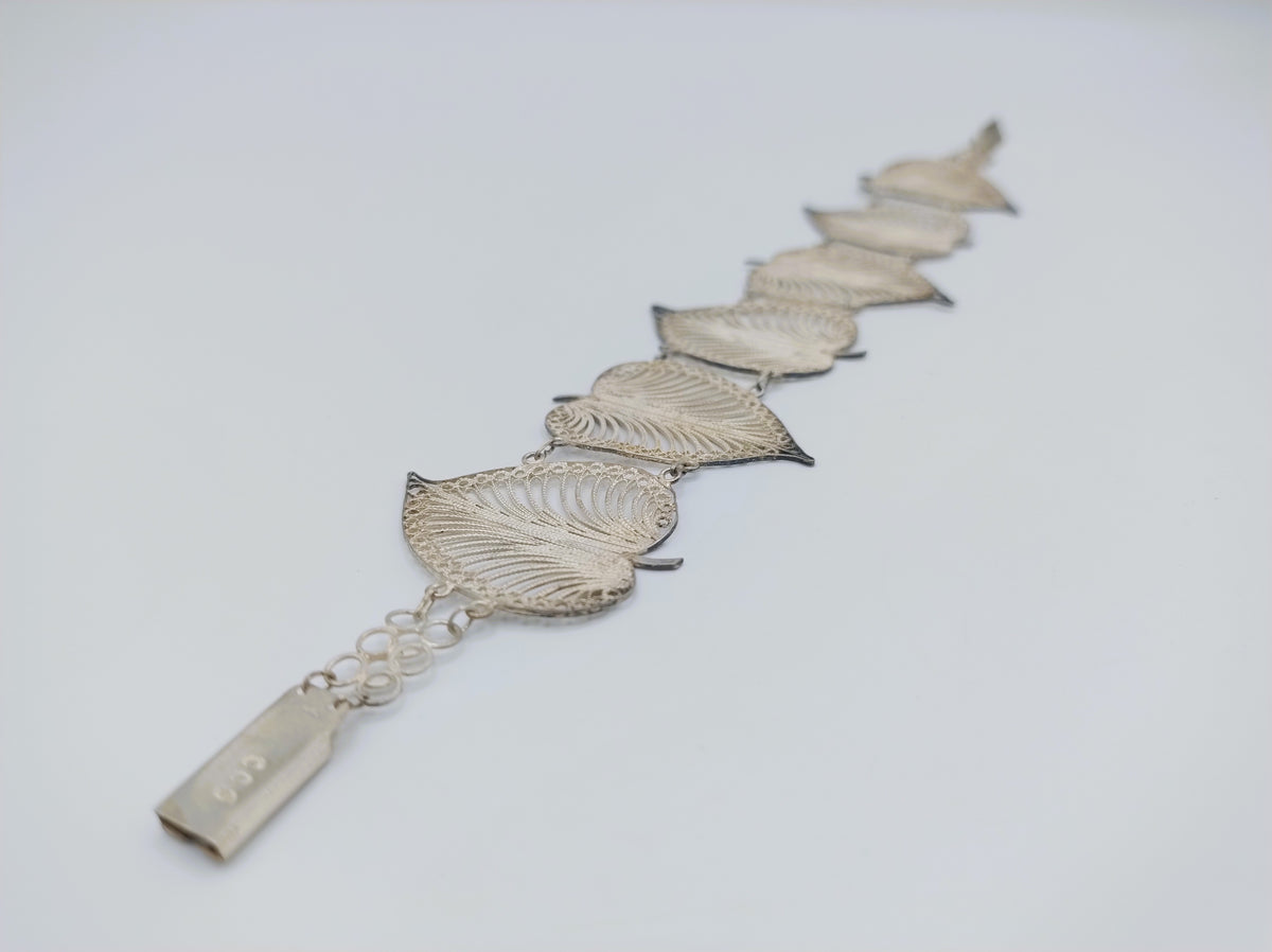 Zilveren filigrain armband met veerbladmotief en verlengketting met haakje