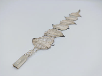 Zilveren filigrain armband met veerbladmotief en verlengketting met haakje