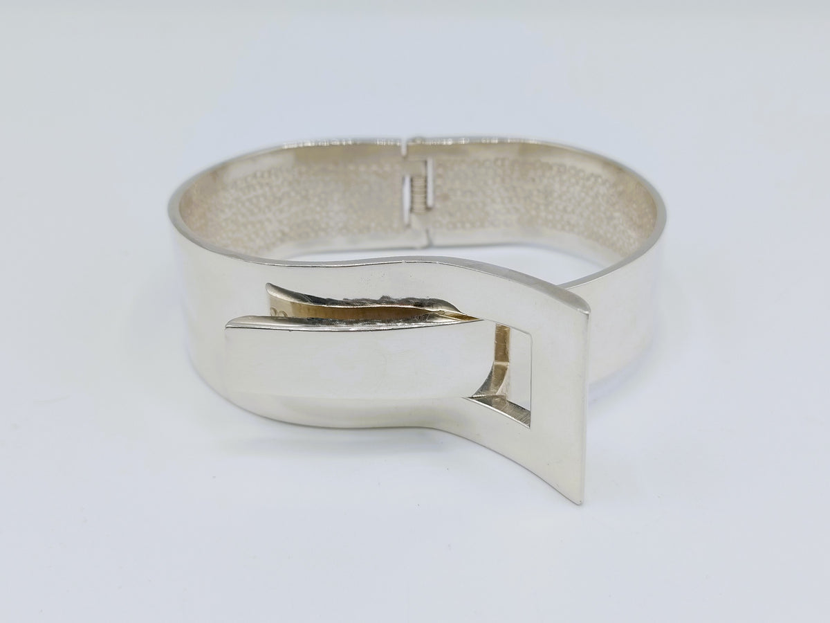 Zilveren brede armband met gesp sluiting, 925
