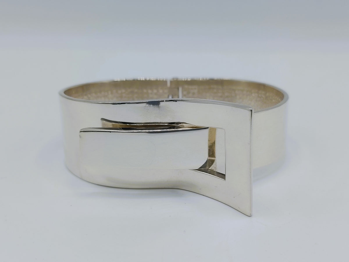 Zilveren brede armband met gesp sluiting, 925